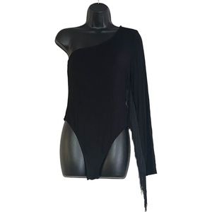 SHEIN Stunning Tassel One Shoulder Long Sleeve Bodysuit L